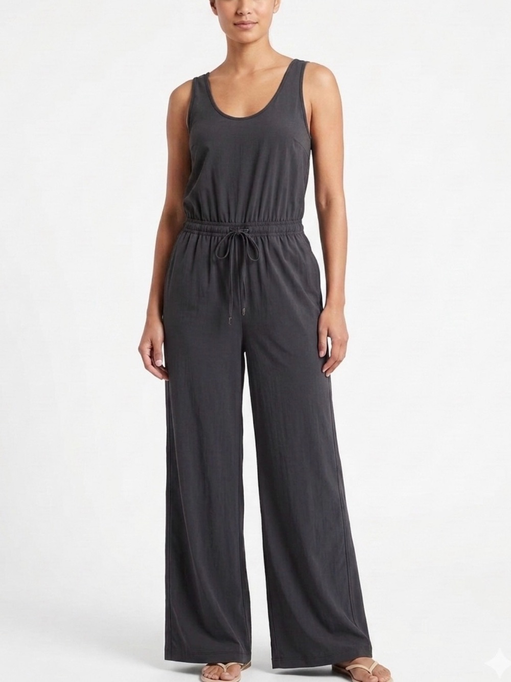 C&C California Stretch Cotton Tie Waist Jumpsuit